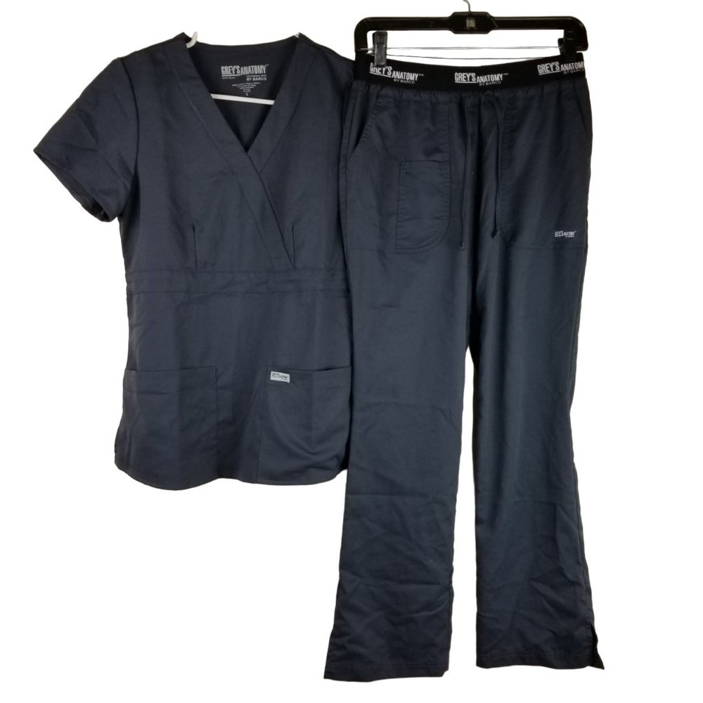 Grey's Anatomy Barco Active Womens Sz S Gray Scrub Top & Pants Set With Pockets